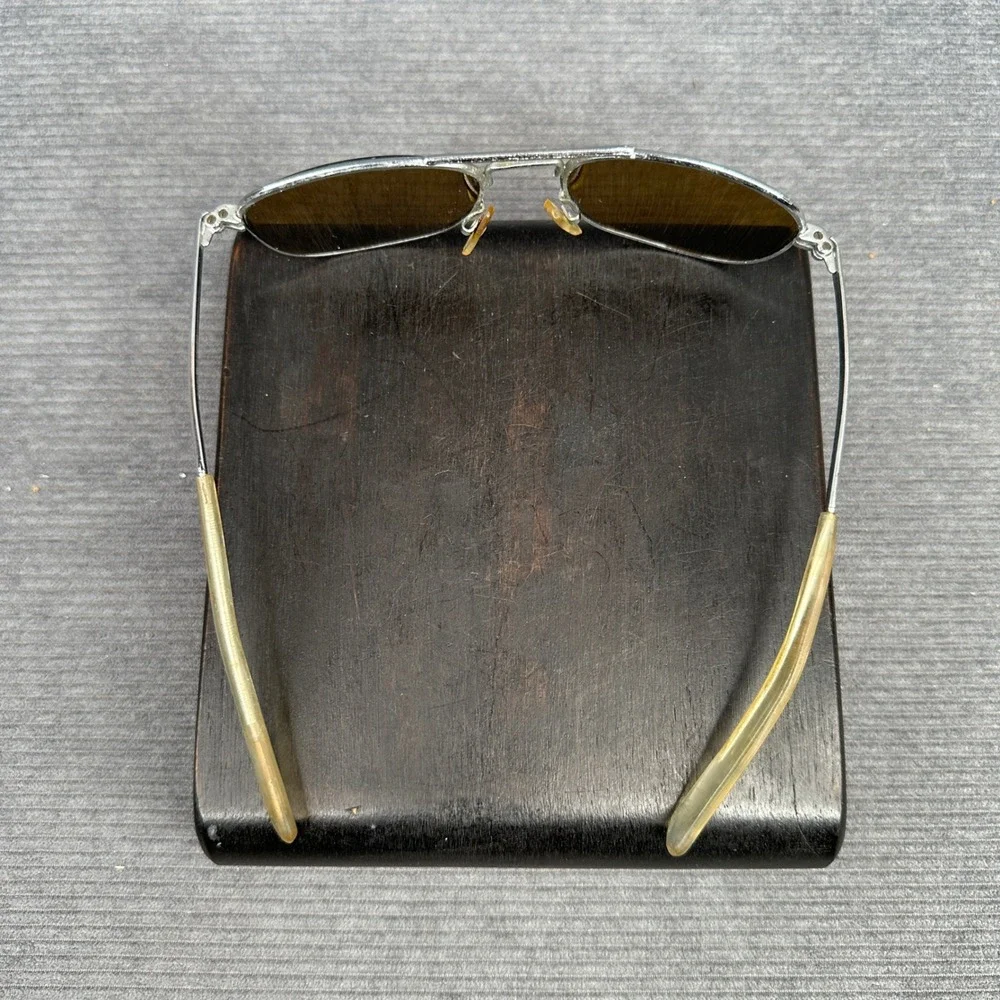 Vintage Aviator 60s Style AO Sunglasses Silver Tone Metal Frame Amber Navigator